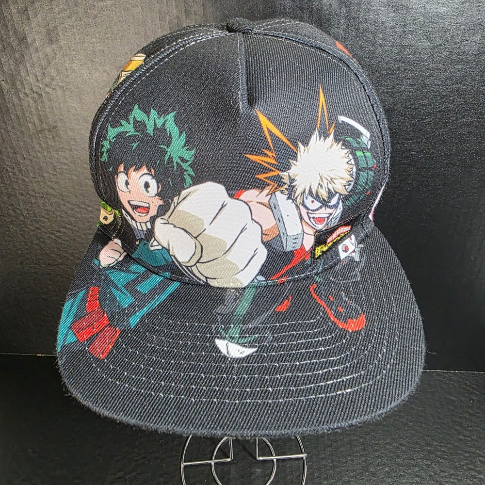 My Hero Academia Snapback‎ Hat OSFM Black All Over Print Deku Bakugo All Might